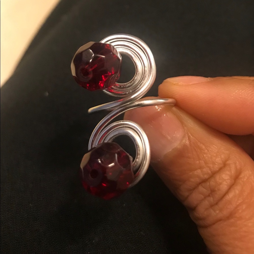 Red 2 stone silver wire ring